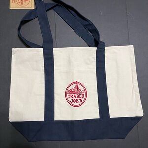 Trader Joe's Navy and Cream Tote Bag